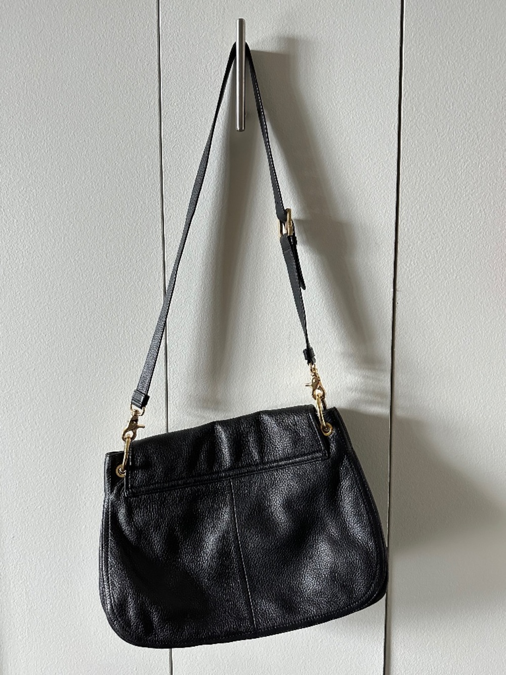 Tory Burch Black Pebbled Leather Crossbody Bag Gold Hardware Large Purse - Picture 6 of 13